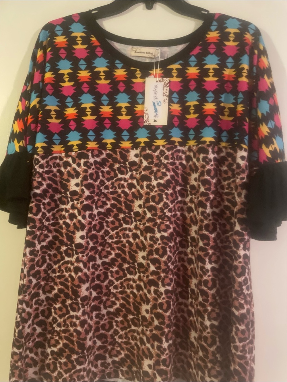 Colorblock Aztec & Leopard Print Tunic Top - Multi